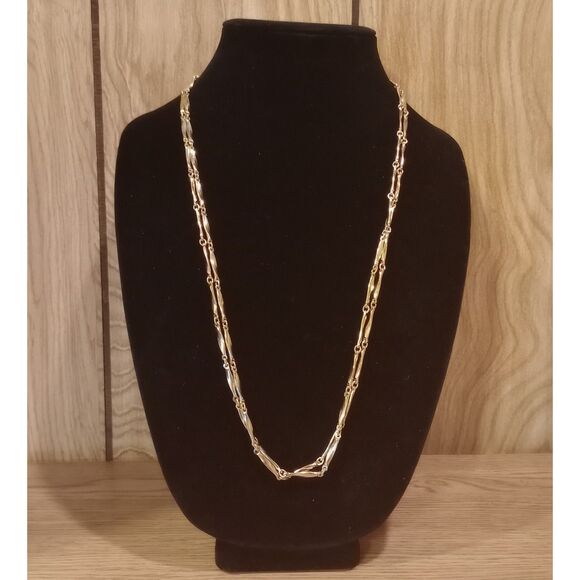 Vintage Monet Twisted Bar Link Gold Tone 54" Chain Necklace - Picture 1 of 6